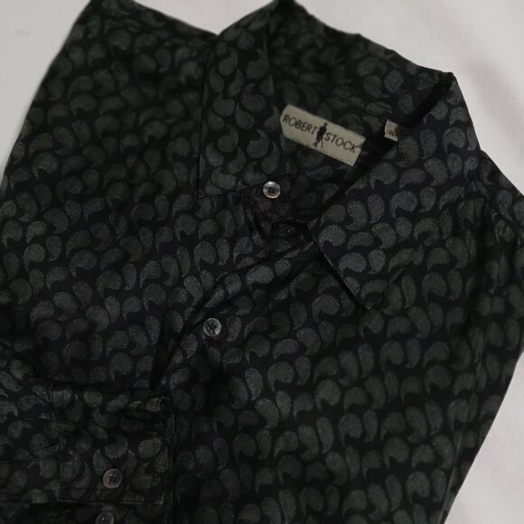 Robert Stock Large Long-Sleeved Button-Up Grey Paisley 100% Silk Shirt - Picture 6 of 12